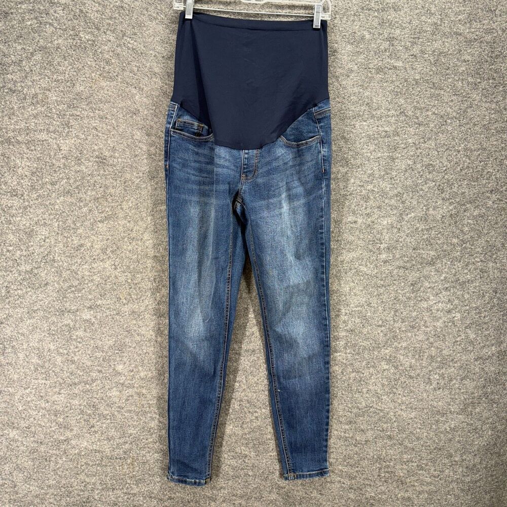 Time And Tru Jeans Women M Maternity Blue Denim Dark Wash Skinny Pockets